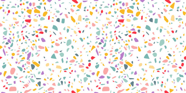 模板水磨石无缝图案。彩色威尼斯水磨石仿制品。逼真的石头纹理与陶瓷形状。现代矢量不规则地砖装饰。新潮抽象插画图片下载