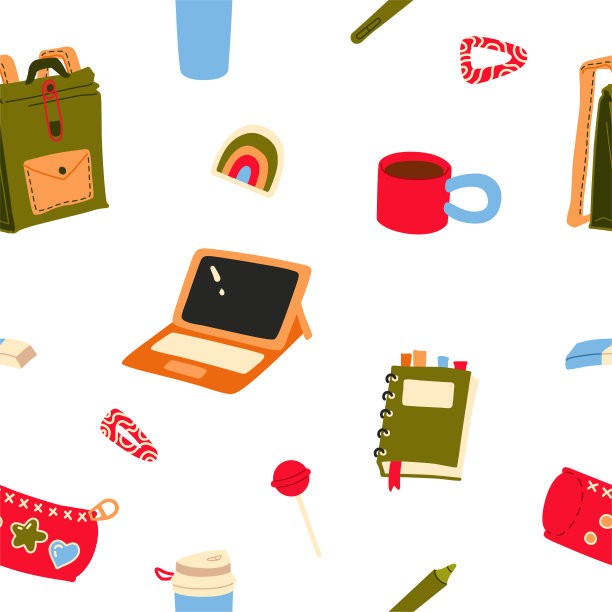 回到学校手绘矢量无缝模式教育在线学习阅读书学校和课程图片下载