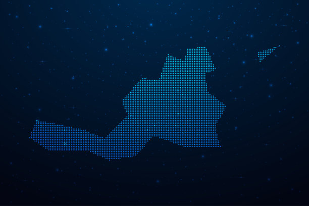 圣马丁星点地图的未来风格，发光的轮廓由星星线点。深蓝色背景上的通信、互联网技术概念图片下载