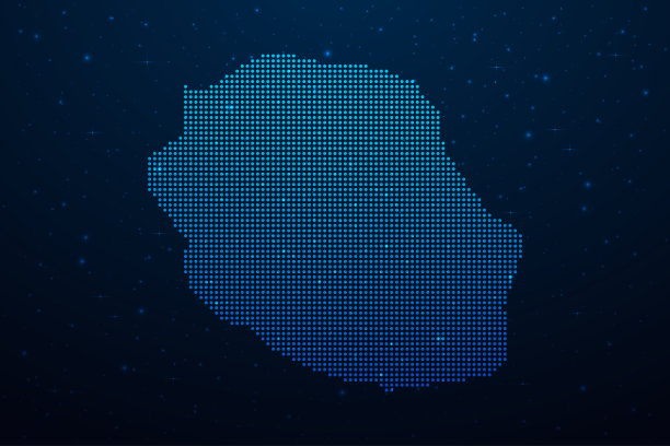 未来主义风格的重聚星点地图，发光的轮廓由星点线条构成。深蓝色背景上的通信、互联网技术概念图片下载