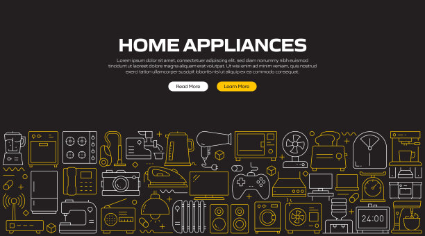 为网页、标题、小册子、年报及书籍封面设计家用电器相关线条风格横幅图片下载