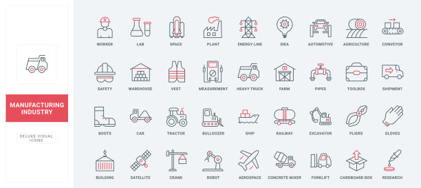 工业与农业、制造业与建筑业、航天运输线路图标集图片下载