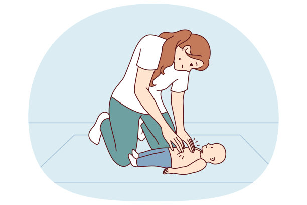 女子对婴儿进行心肺复苏按摩，提供心脏病或损伤急救图片下载