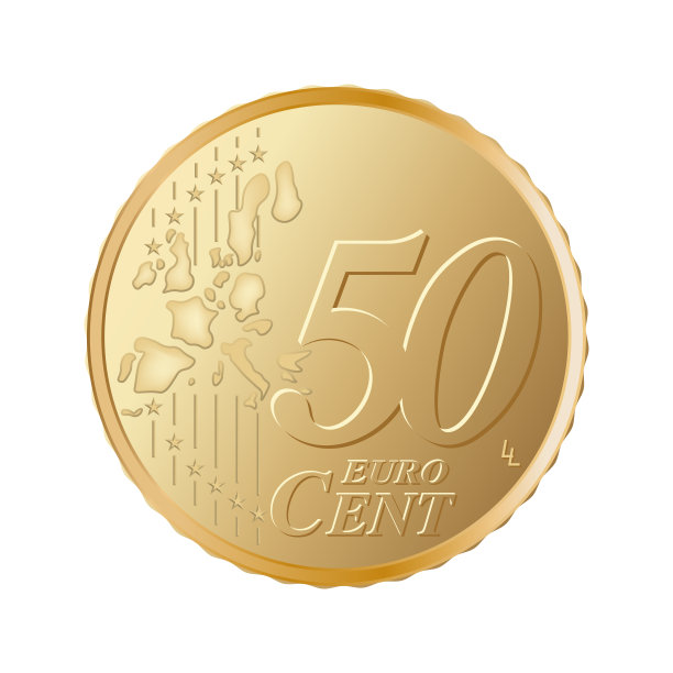 50欧分硬币- 50欧分硬币孤立在白色背景上。欧洲联盟的货币-矢量插图图片下载
