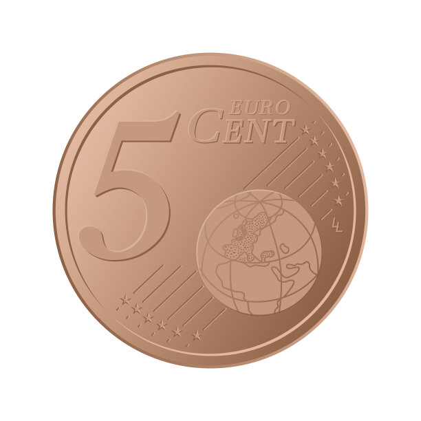 5分欧元硬币-欧元5分硬币孤立在白色背景。欧洲联盟的货币-矢量插图图片下载