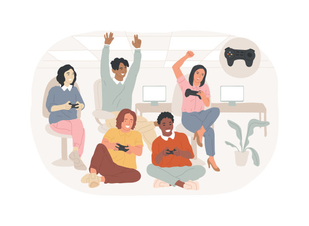 视频游戏休息室孤立的卡通矢量插图。图片下载