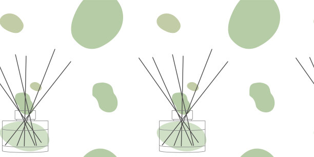 香薰无缝图案。芳香扩散器，居家精油。矢量轮廓，线条艺术插图概念与色彩抽象的形状。玻璃罐与木制竹制香棒不同图片下载