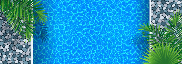 游泳池矢量插图与热带棕榈叶。夏季水生背景。铺装地板和水性纹理墙纸。旅游和度假卡水疗中心，豪华度假设计图片下载