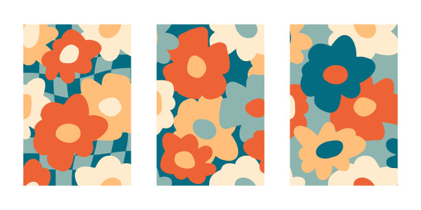 创意夏天明亮的卡片集手绘抽象热带花卉。现代艺术简约风格的设计模板，庆祝活动，品牌，横幅，封面，标签，海报，销售。图片下载