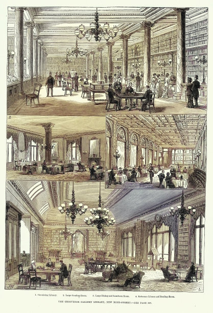 格罗夫纳画廊图书馆是19世纪末伦敦的一个流通图书馆，1881年，维多利亚时代的19世纪图片下载
