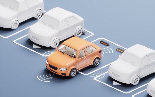 汽车自动停在停车场，3d渲染。图片下载