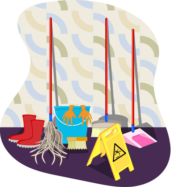 清洁用品和设备-胶靴，水桶，扫帚，拖把，湿地叹息图片下载