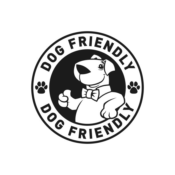 狗友好徽章，图标，贴纸与一个可爱的狗显示大拇指向上图片下载