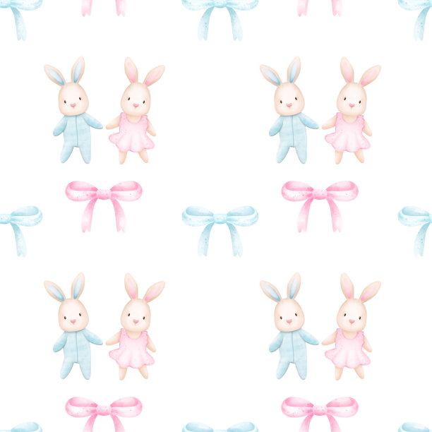 可爱兔子水彩手绘无缝图案儿童插画图片下载