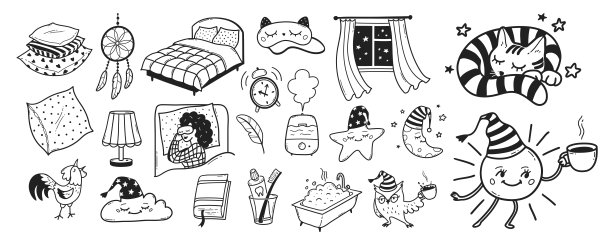 睡前睡眠矢量线艺术插图集图片下载