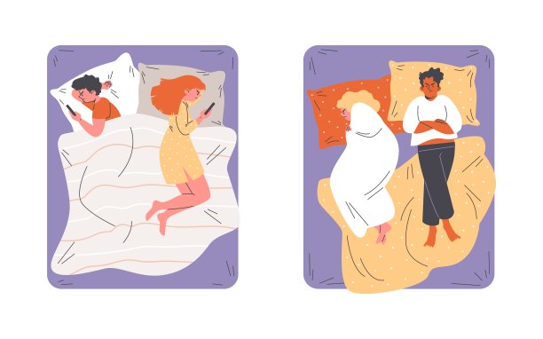 矢量集合的一个男人和一个女人面对冲突的关系在卧室里图片下载