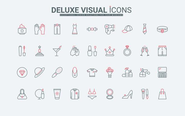 时尚配件，服装和化妆品的男人和女人线图标集图片下载