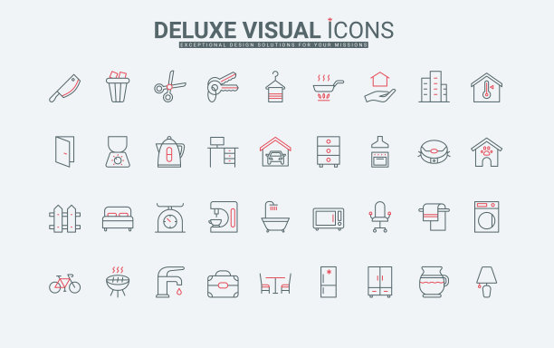 家用设备、家电和家具、智能家居和车库线图标集图片下载