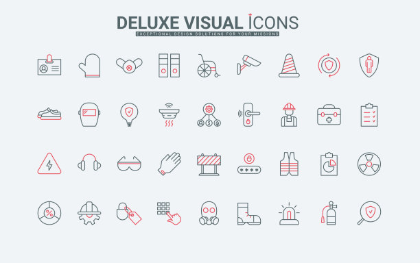 工作场所健康安全规程，图标，工作服和眼镜，风险防护图片下载