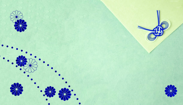 日本新年形象/绿色和淡绿色的日本纸和水木设计。菊花和圆点剪纸。图片下载