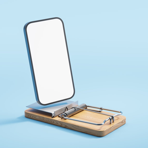 木制捕鼠器和模拟大屏幕手机，在线诈骗图片下载