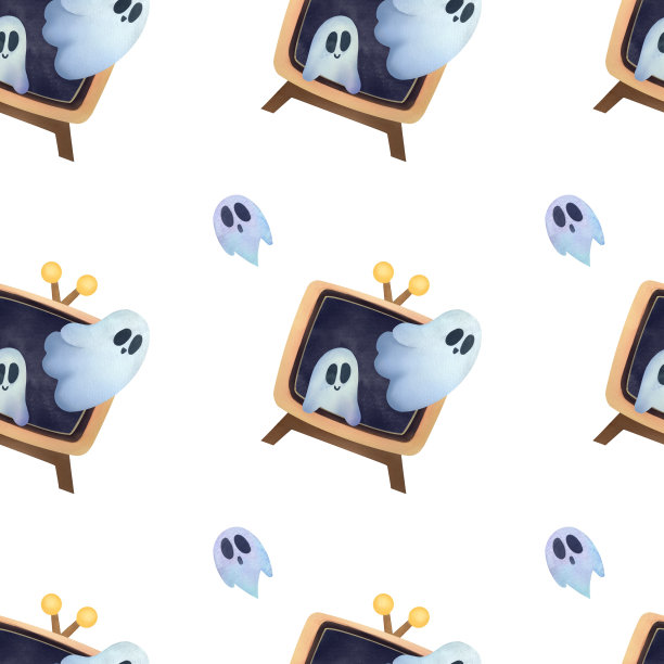 万圣节无缝图案与可爱的鬼，显示器图片下载