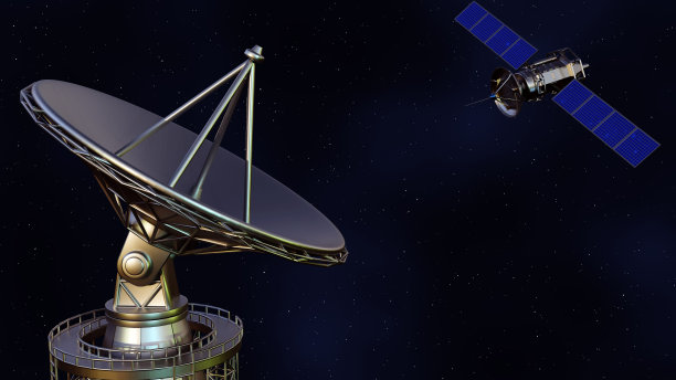 轨道上的卫星将数据传送到碟形天线网络图片下载