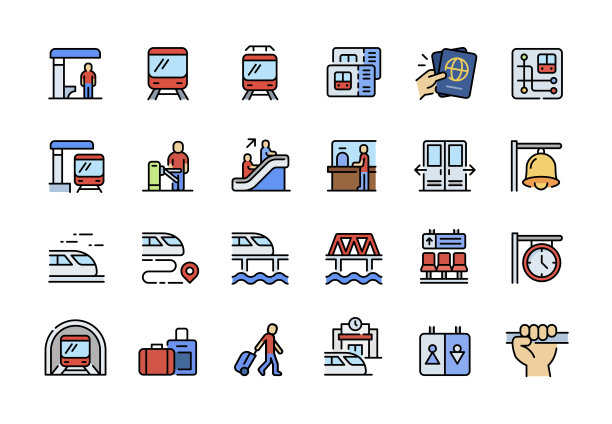 地铁线路颜色图标可编辑的描边图片下载