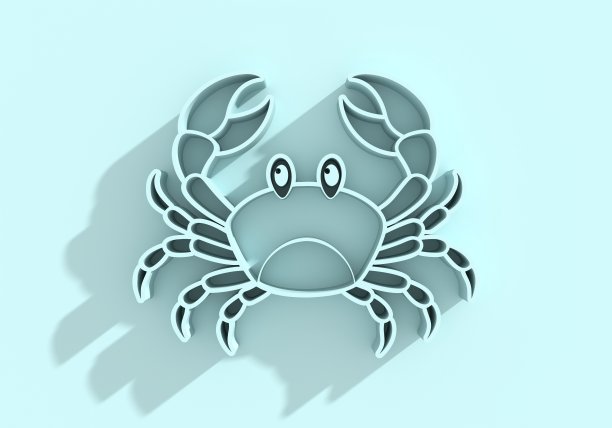 螃蟹图标。海鲜店会徽、招牌、餐厅菜单、鱼市、横幅、海报设计模板。新鲜海鲜或贝类产品。三维渲染图片下载