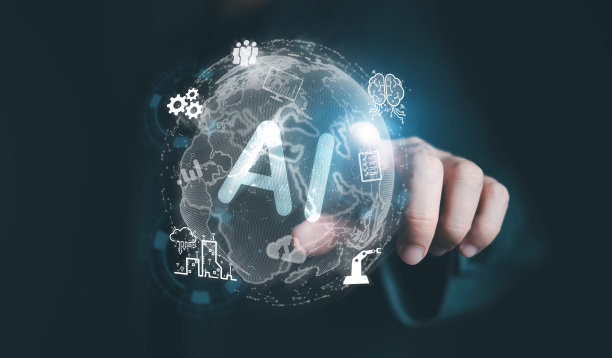 商业人士使用人工智能技术取代全球劳动力，以提高生产力和节省成本。人工智能对人类影响的数字化转型。人工智能带来的机器人和工厂自动化。图片下载