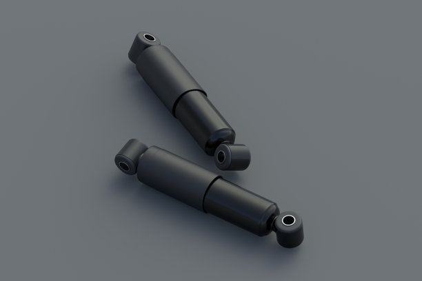 灰色背景的汽车或摩托车两个减震器。汽车零配件。汽车悬架的新部件。三维渲染图片下载