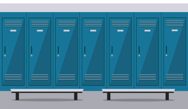 空无一人的体育更衣室，背景是储物柜。图片下载