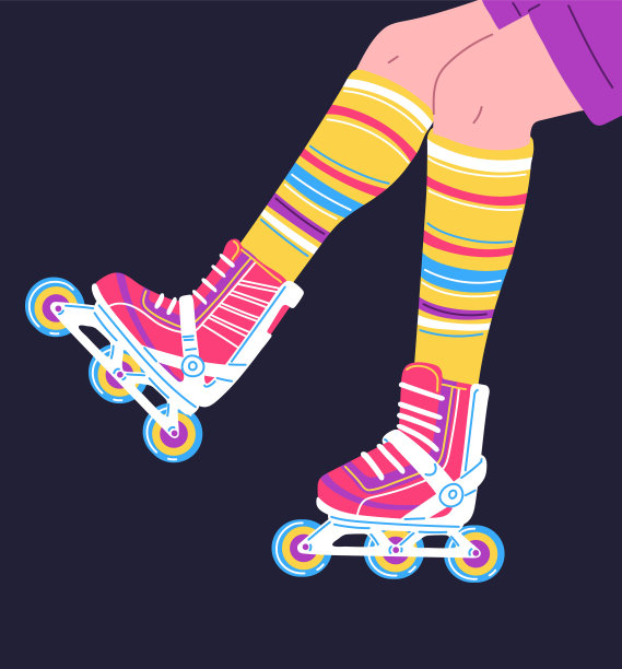 在粉红色的轮滑鞋和膝盖袜子的女性腿的矢量艺术。图片下载