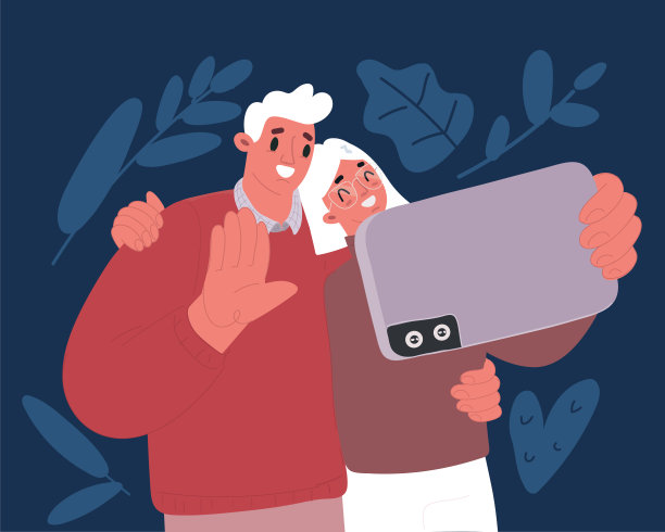 可爱的夫妇自拍的卡通矢量插图图片下载