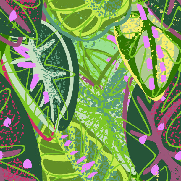 热带白草叶。矢量无缝模式。野生动物的概念。是手绘插图，不是人工智能图片下载