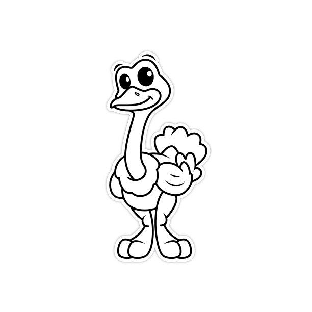 可爱的卡通鸵鸟微笑站起来黑白图画矢量插图为孩子们学习根据图片的颜色。图片下载