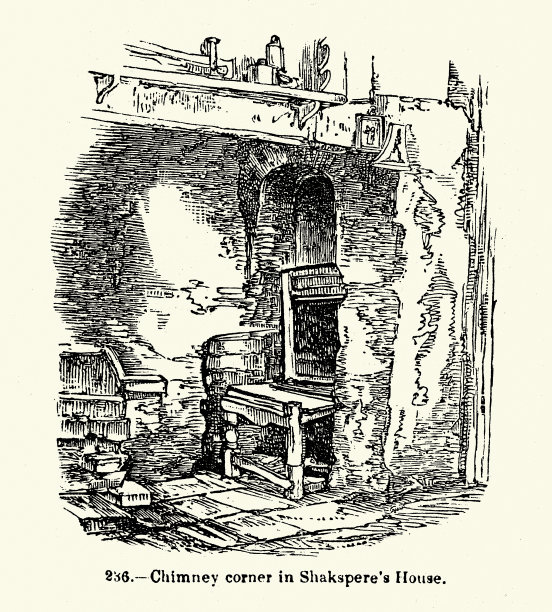 威廉·莎士比亚故居的老烟囱角落，复古插图图片下载