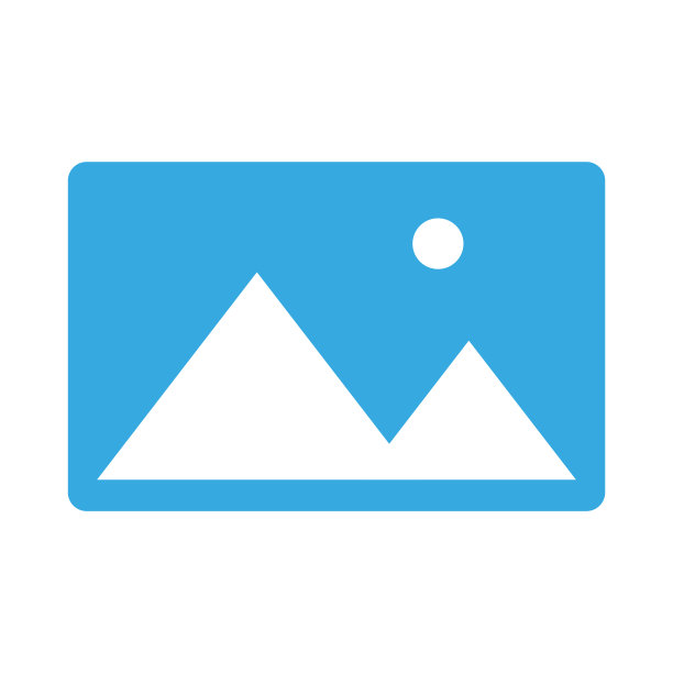 风景照片图标。蓝色图片符号。简单的矢量插图。简约的设计。图片下载