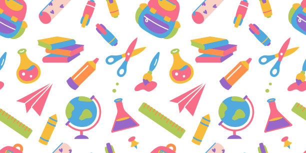 回到学校用品。学校无缝背景。文具背景，学校工具无缝图案。儿童模式。矢量隔离图图片下载