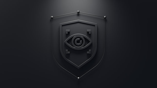 安全解决方案，监控和分析概念。抽象的盾牌，中间有一只眼睛和扫描器符号。图片下载