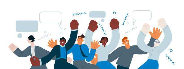 不同肤色的快乐企业员工男性在白色背景上欢快地跳跃。现代平面矢量插图。社交媒体概念。图片下载