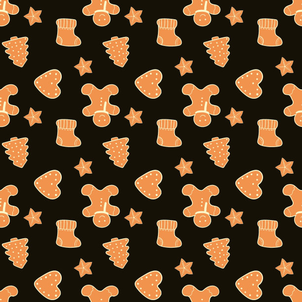 圣诞姜饼在咖啡色调的无缝背景图片下载