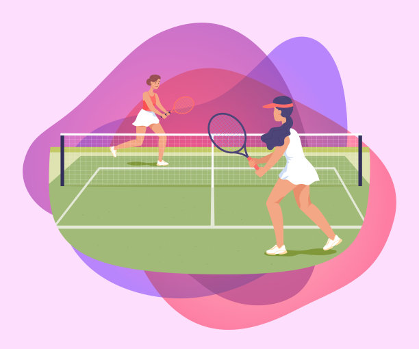 两名女网球运动员在球场上拿着球拍图片下载