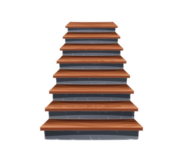 木制和石头楼梯在卡通矢量风格图片下载