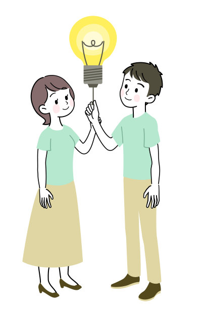年轻的男人和女人打开灯泡的灯图片下载