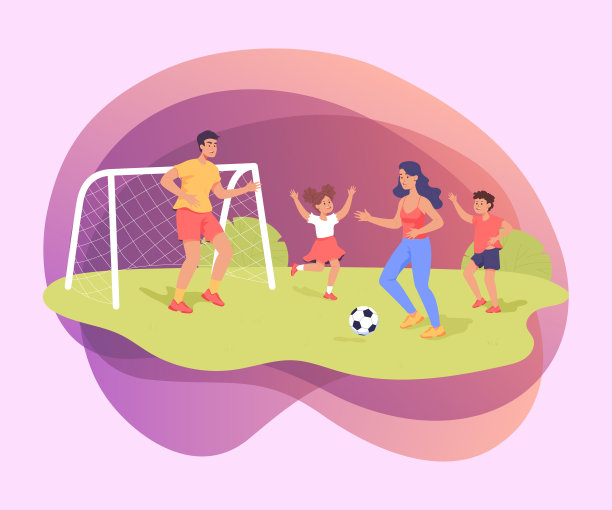 卡通家庭在外面踢足球图片下载