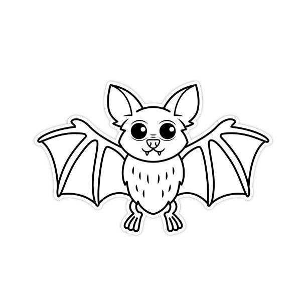 矢量插图可爱的卡通蝙蝠展开它的翅膀黑色和白色的图纸为孩子们学习根据图片的颜色。图片下载