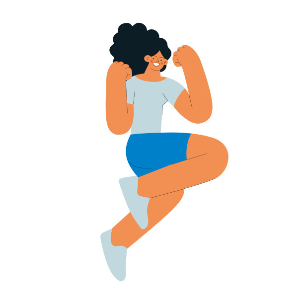 快乐的企业女员工在空中跳跃，愉快地孤立在白色背景上。现代平面矢量插图。社交媒体概念。图片下载