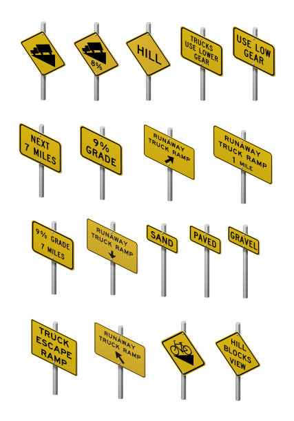安全及导航应用之道路警告标志合集，等距矢量插图图片下载