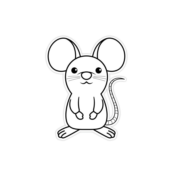 可爱的卡通老鼠站着微笑的矢量插图点对点划线供孩子学习沿着虚线画线黑白划线供孩子学习根据图片上色。图片下载